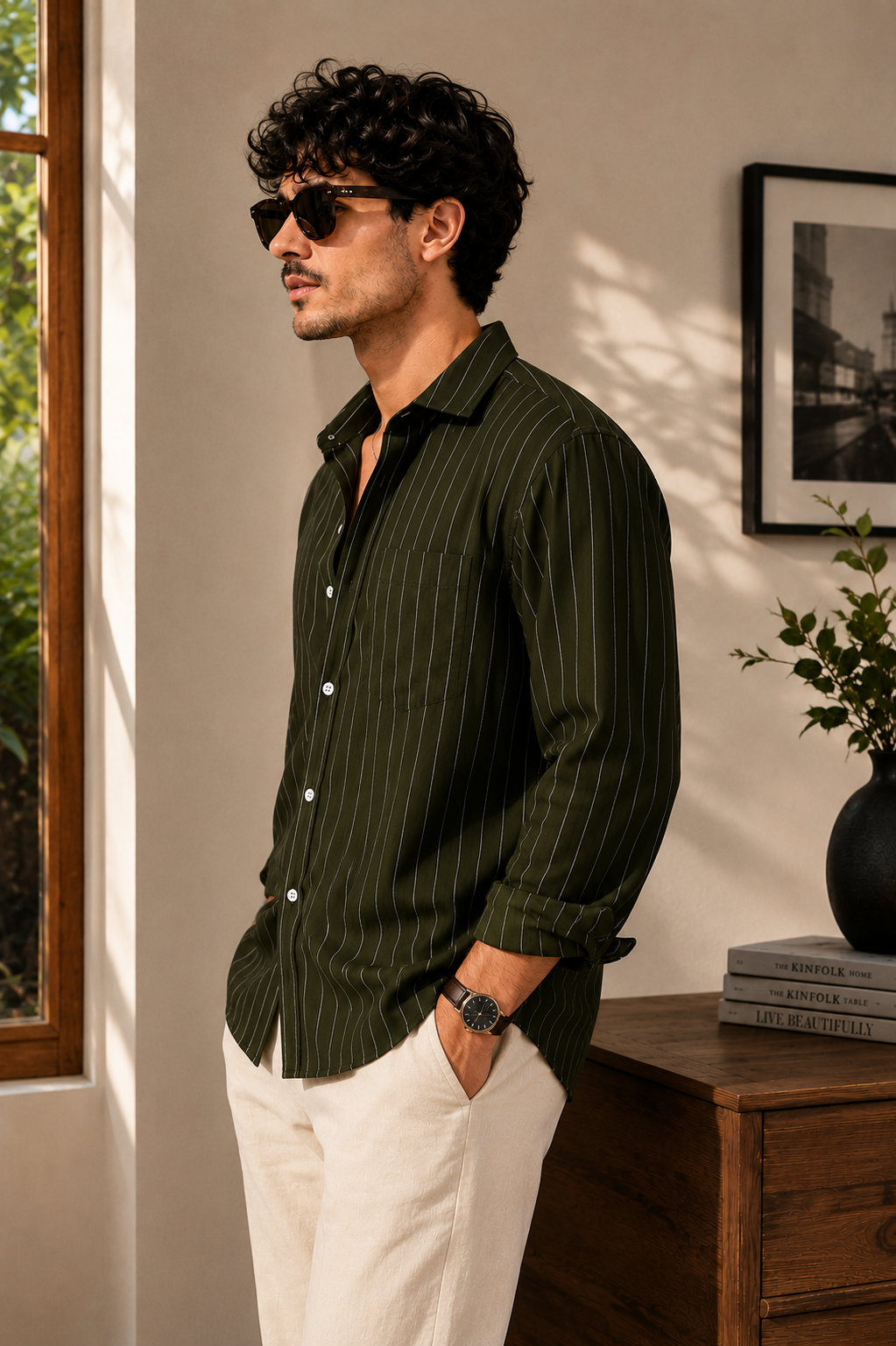 Olive Pinstripe Shirt